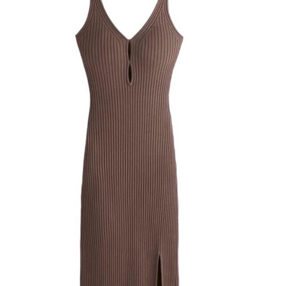 Abercrombie & Fitch Brown Ribbed Keyhole Midi Dress